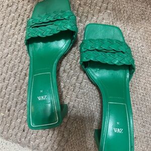 Zara Green Braided Strap Women's Sandals - 36